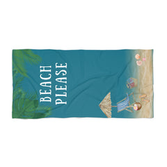 Beach Towel — "Beach Please" Tropical Palm Print Beach Towel