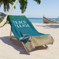 Beach Towel — "Beach Please" Tropical Palm Print Beach Towel